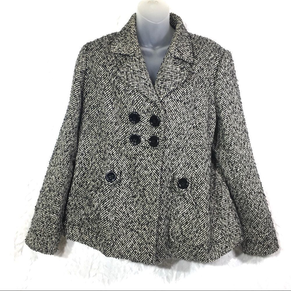 Fenn Wright Manson boucle tweed wool pea coat L